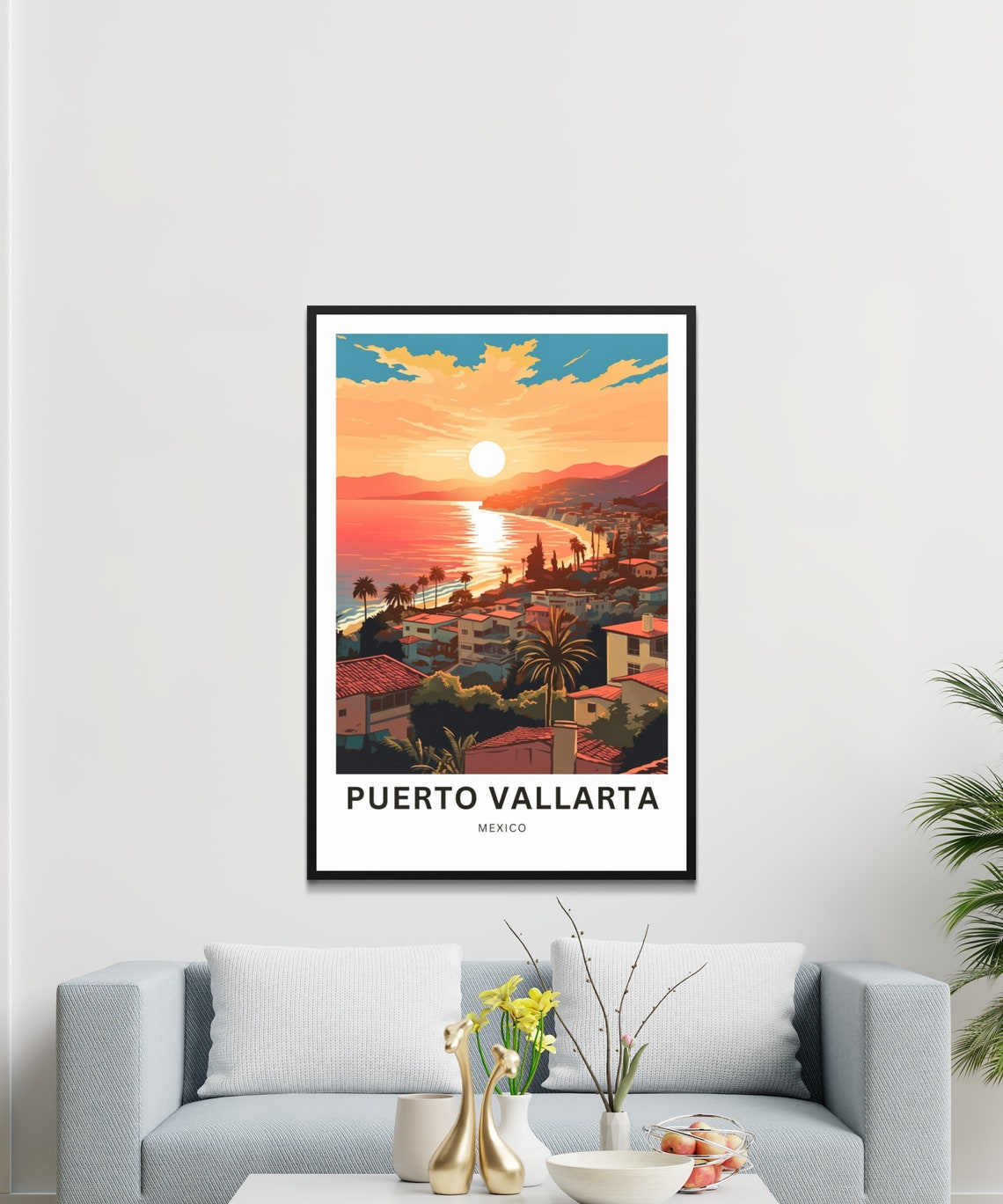 Puerto Vallarta Travel Print Puerto Vallarta Poster Mexico Wall Art Framed Present Gift Mexico Decor Present Customize Your Text - Image 3