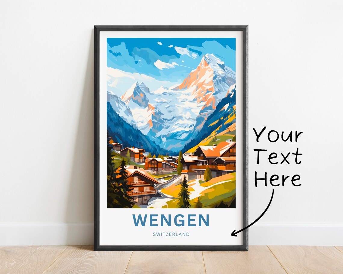 Personalized Wengen Switzerland Alpine Village Travel Poster