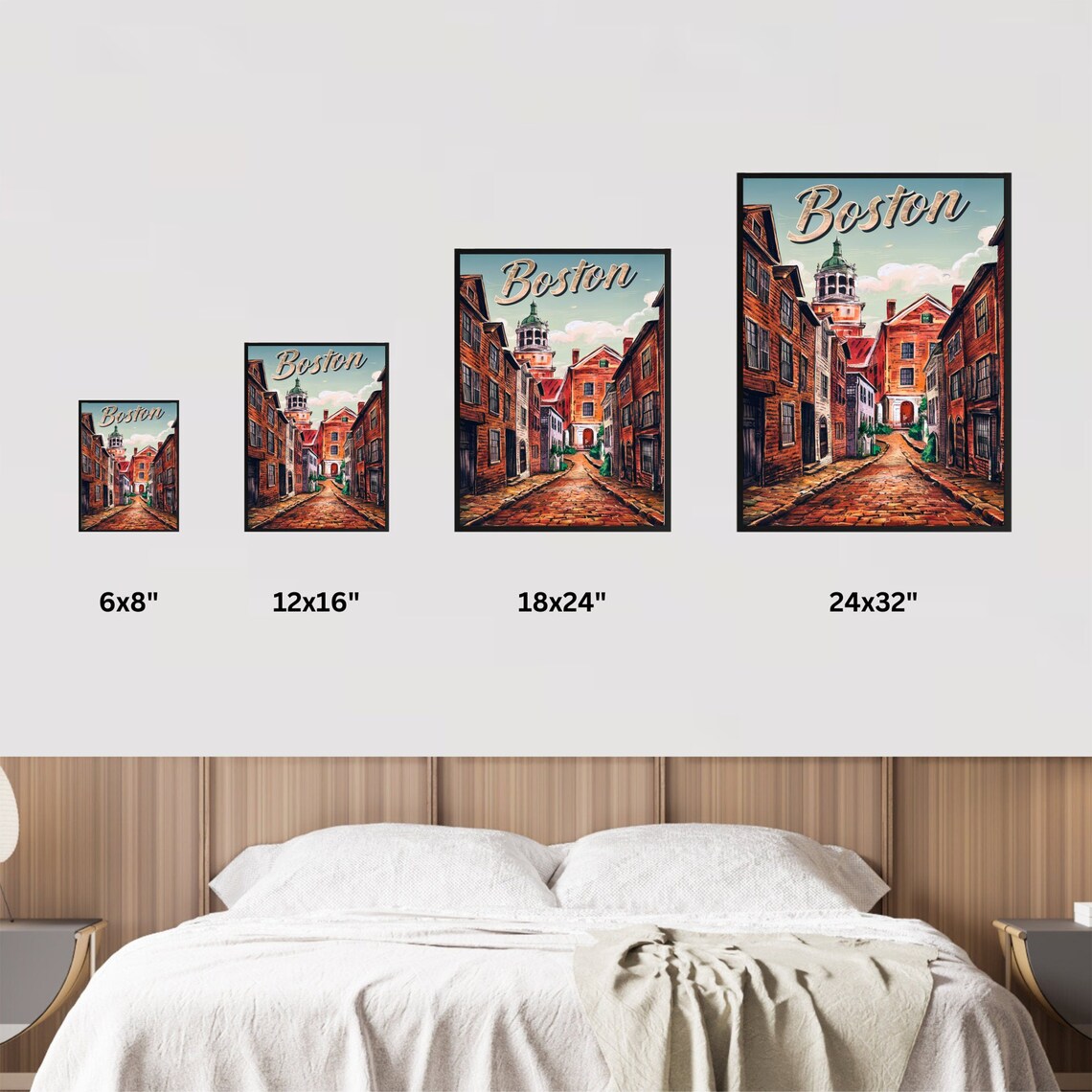 Boston Historic Old Town Cobblestone Street Vintage Travel Art Poster - Image 4