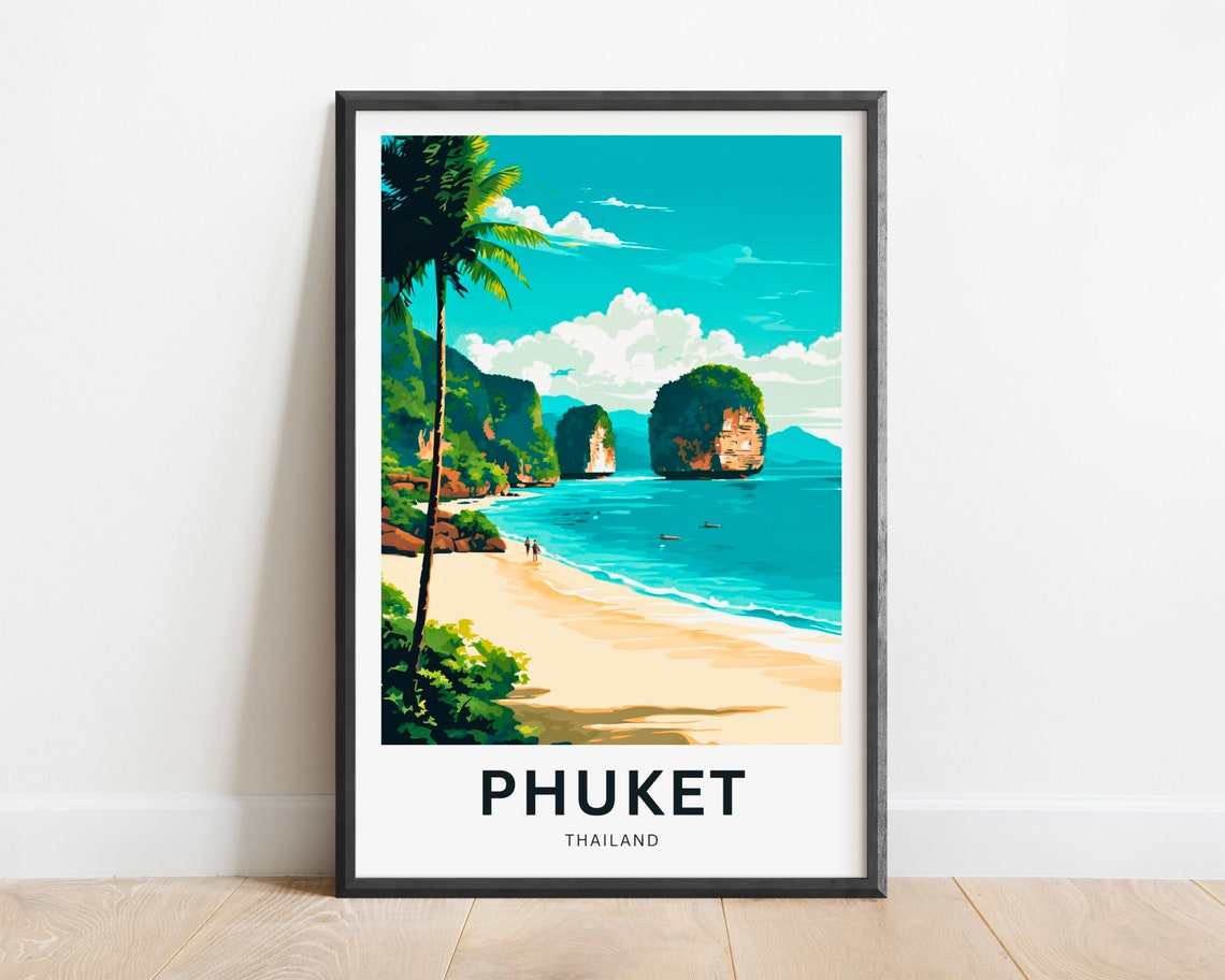 Phuket Thailand Palm Beach Limestone Karsts Seascape Travel Poster