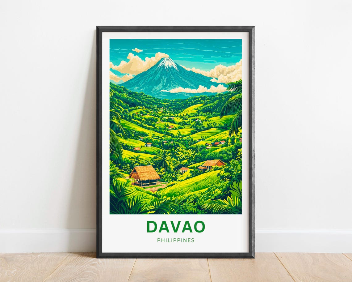 Davao Philippines Tropical Volcano Hillside Landscape Travel Poster
