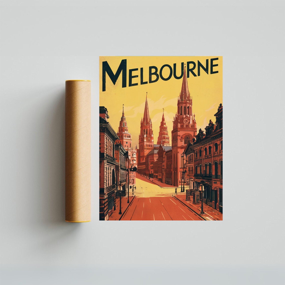 Melbourne Australia Cathedral Spires Vintage City Travel Poster - Image 4