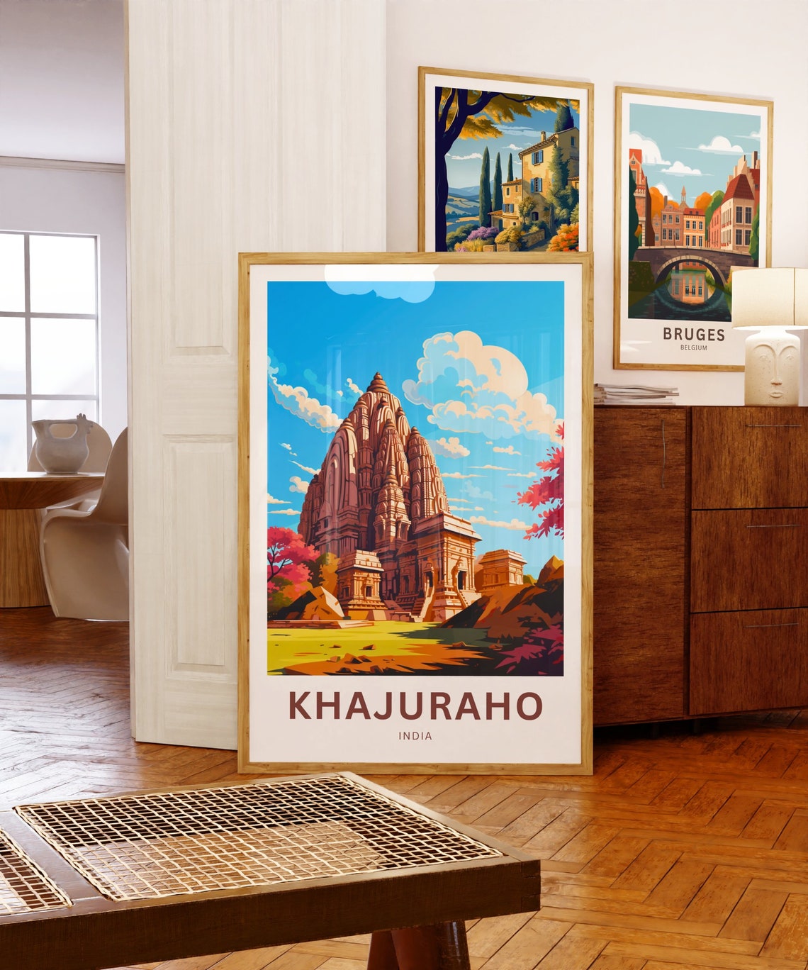 Khajuraho Red Temple India Ancient Stonework Shrines Travel Poster - Image 5
