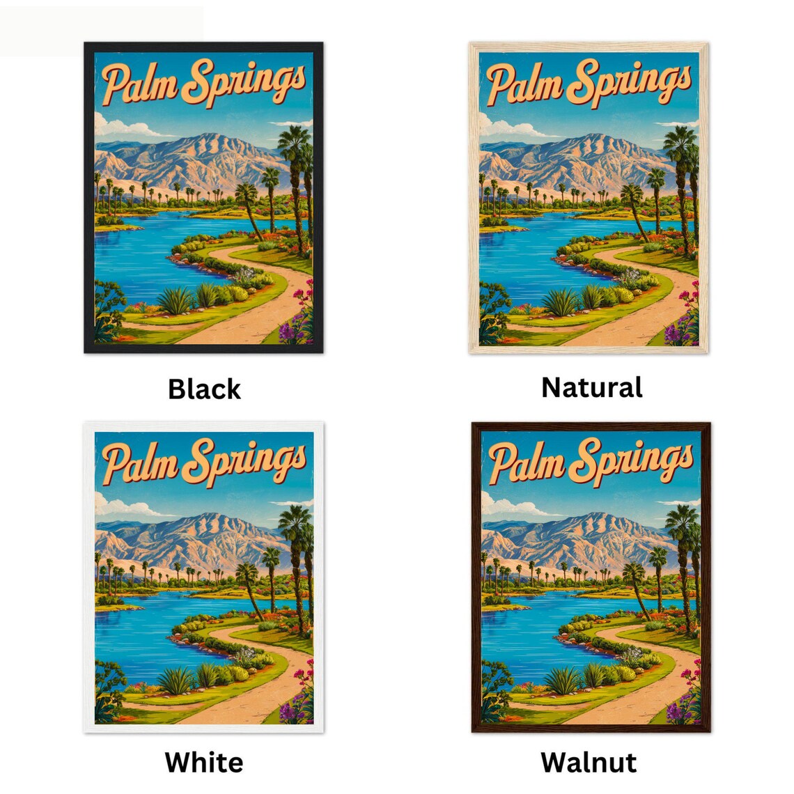 Palm Springs California Retro Desert Town Poster With Palm Tree Avenue - Image 4