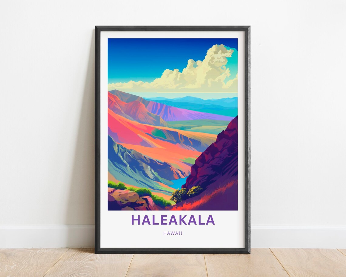 Haleakala Hawaii Colorful Volcanic Crater Valley Vista Travel Poster