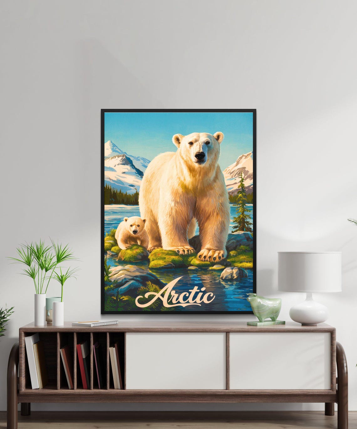 Arctic Polar Bear Cub Riverbank Script Lettering Travel Poster - Image 3