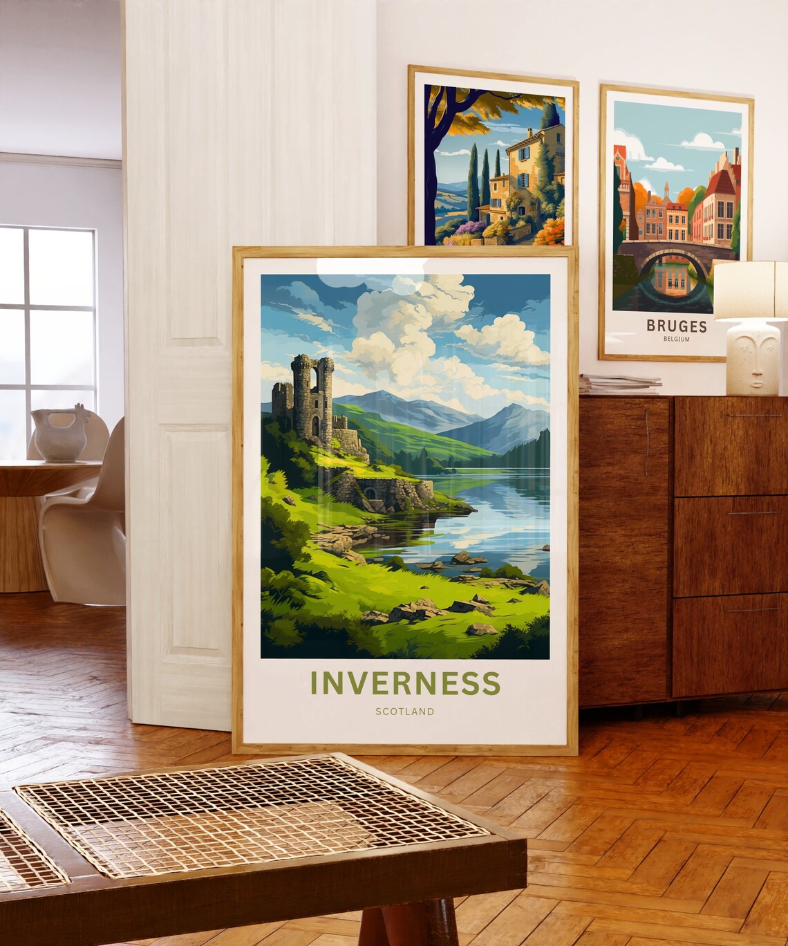 Inverness Scotland Castle Ruins Loch Shore Retro Travel Art Poster - Image 3