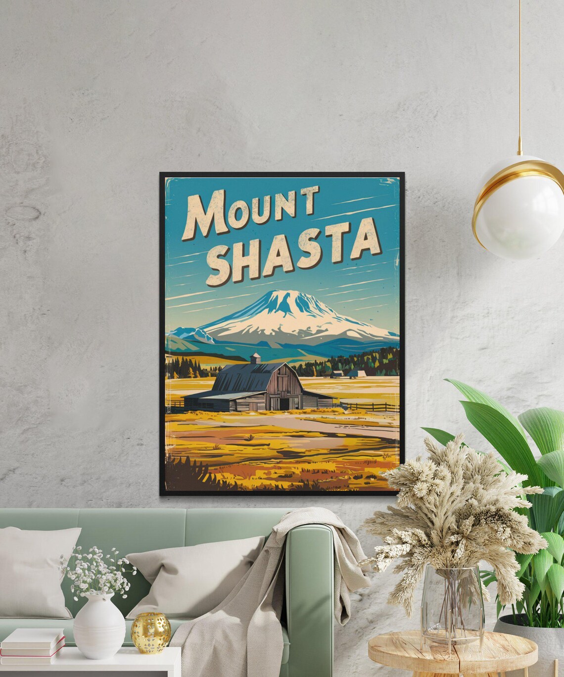Mount Shasta California Barn Meadow Snow Peak Vintage Travel Poster - Image 3