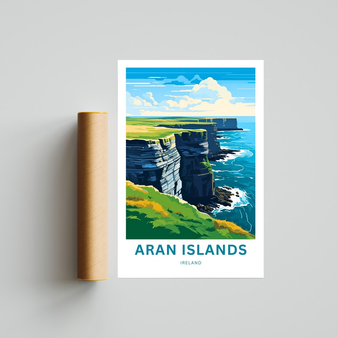 Aran Islands Ireland Green Bluff Swirling Blue Sea Travel Poster - Image 4