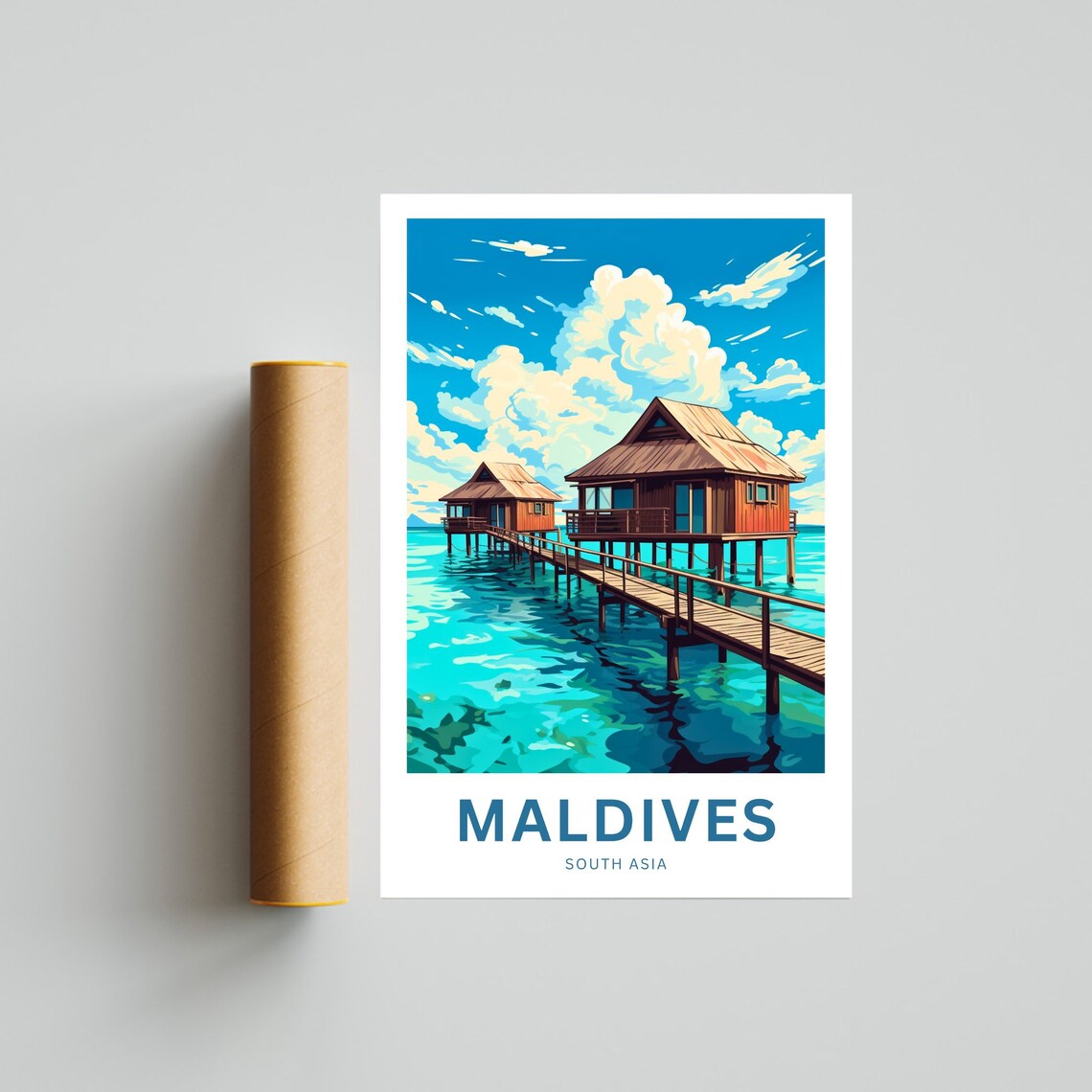 Maldives Boardwalk Overwater Villas Turquoise Sea Travel Poster - Image 4
