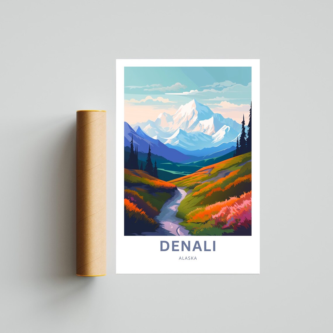 Denali Alaska Snow Peak Autumn Tundra Mountain Travel Poster - Image 4
