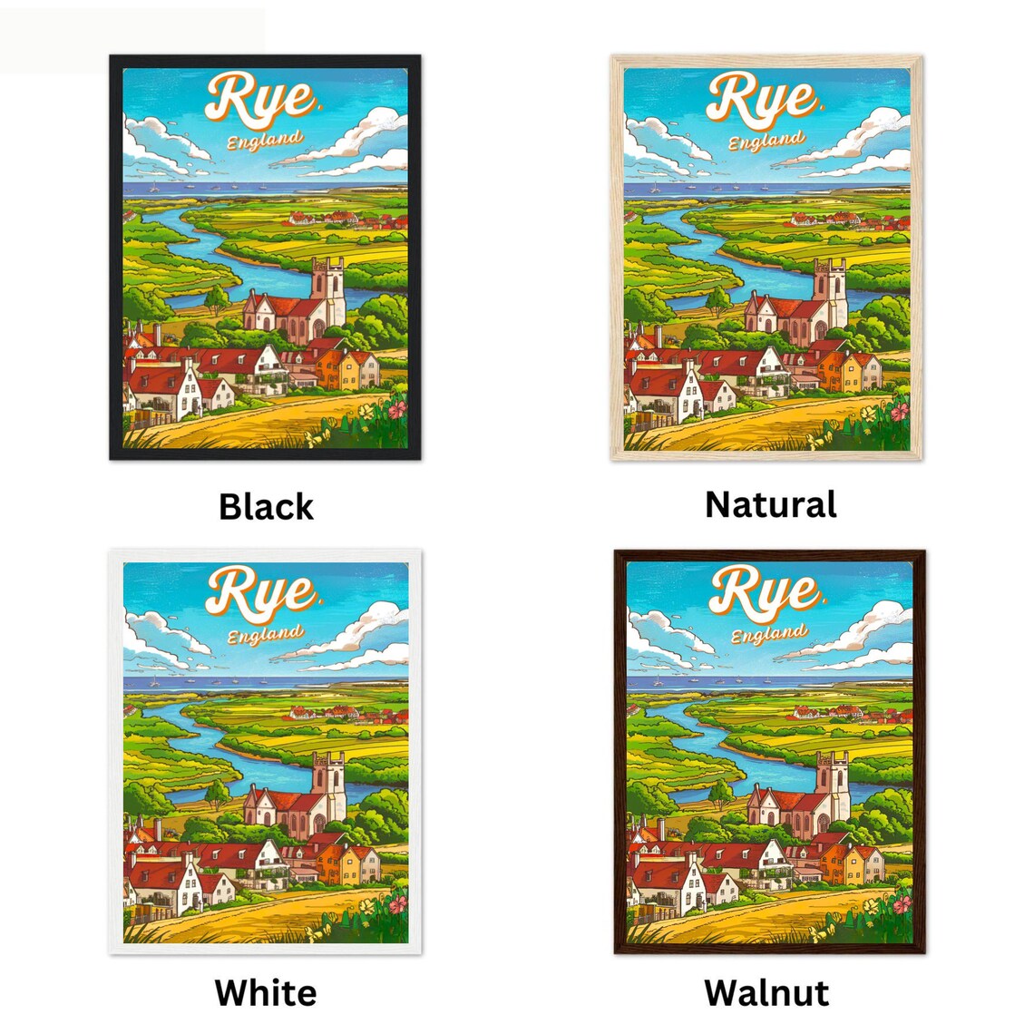 Rye England Vintage Travel Poster Riverside Church Village Countryside - Image 4