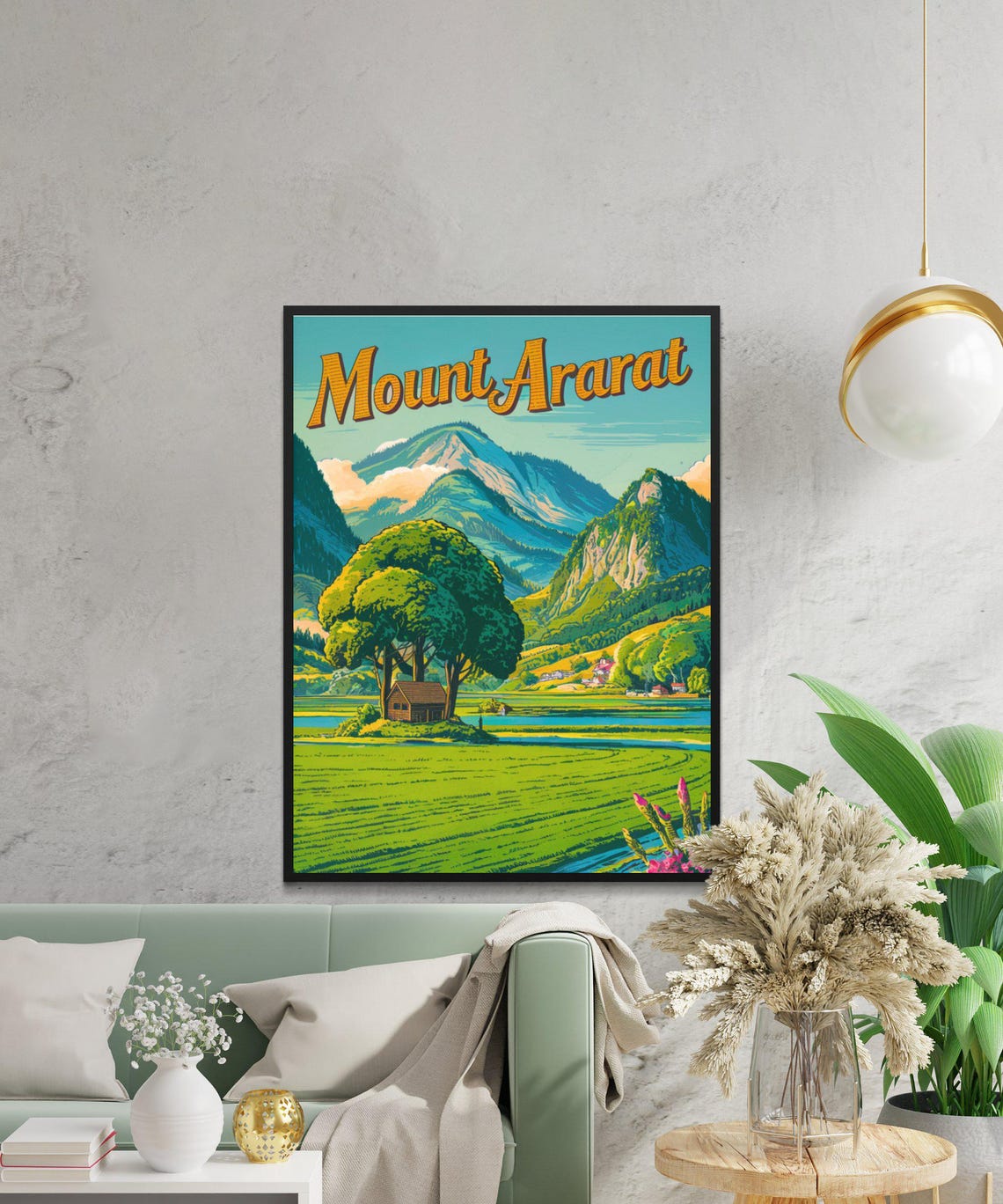 Mount Ararat Vintage Style Mountain Meadow With Cabin Poster - Image 3