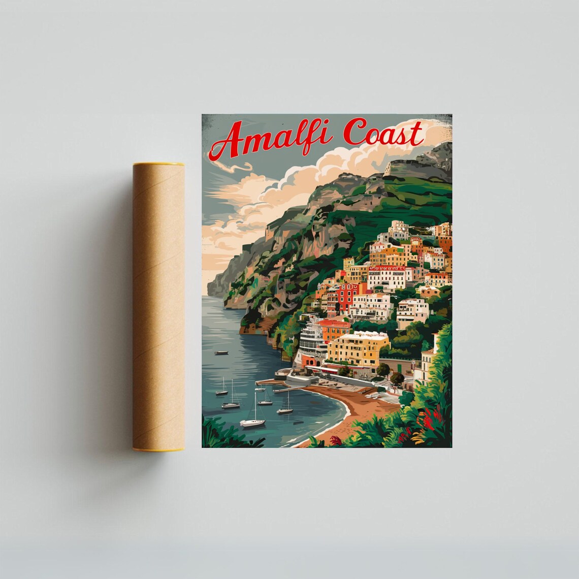 Amalfi Coast Italy Cliff Village Marina Vintage Travel Poster - Image 3