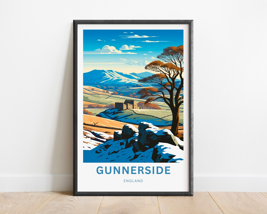Gunnerside England Winter Snow Yorkshire Dales Travel Poster