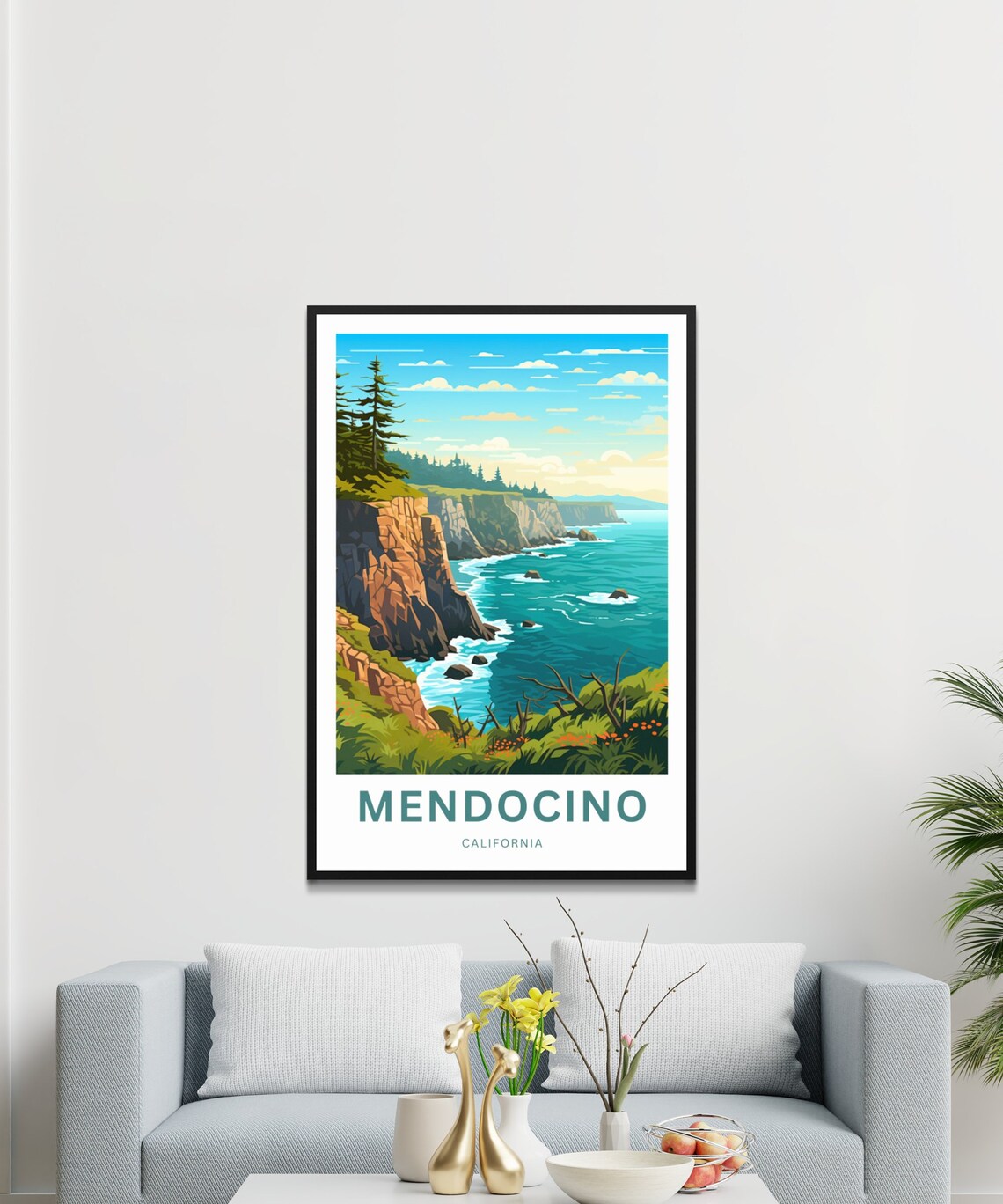 Mendocino California Rugged Cliffs Teal Ocean Vintage Travel Poster - Image 3