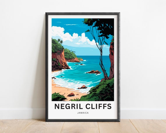 Negril Cliffs Travel Print Negril Cliffs Poster Jamaica Wall Art Framed Present Gift United States Present