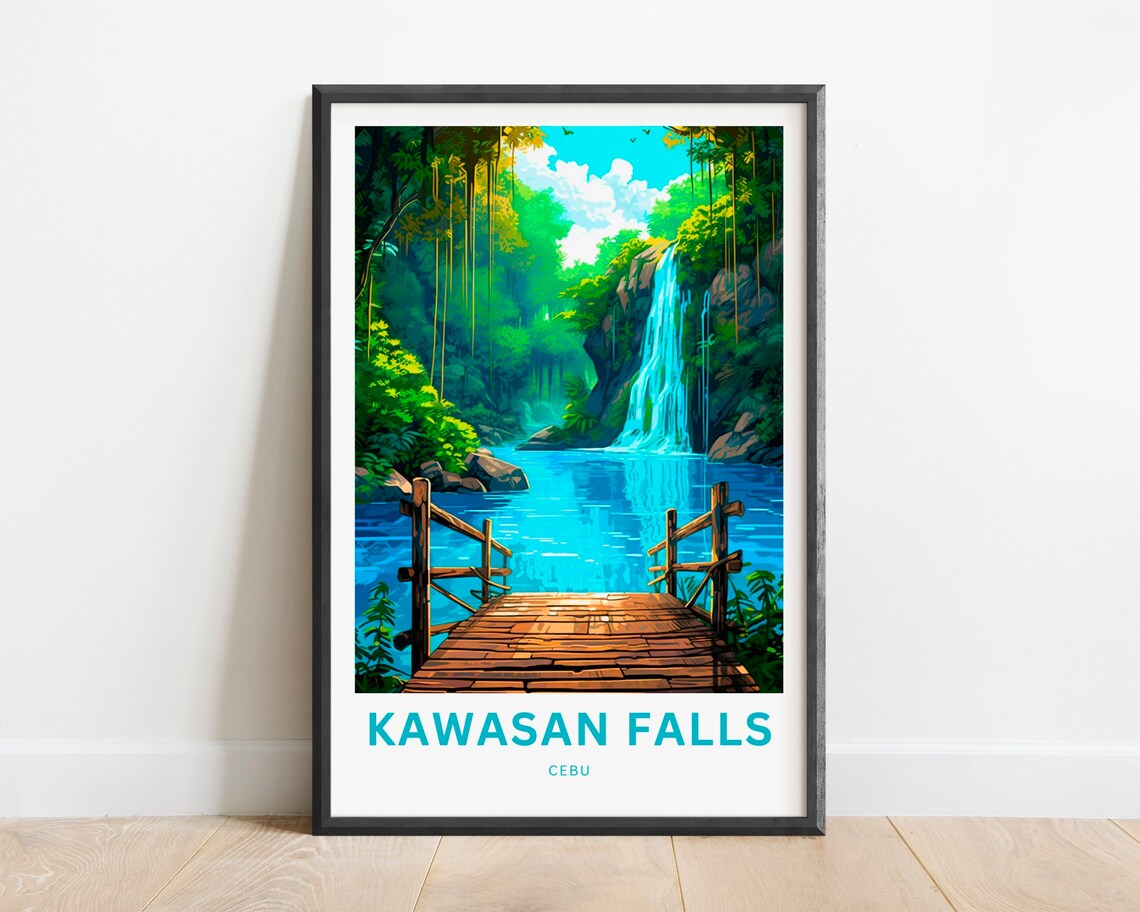 Kawasan Falls Cebu Wooden Dock Waterfall Lake Tropical Art Poster