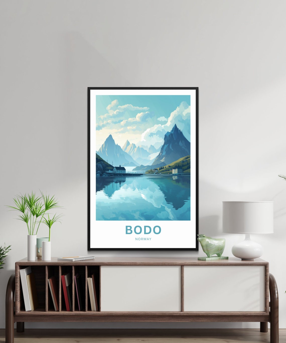 Bodo Norway Arctic Fjord Village Mountain Reflection Travel Poster - Image 2