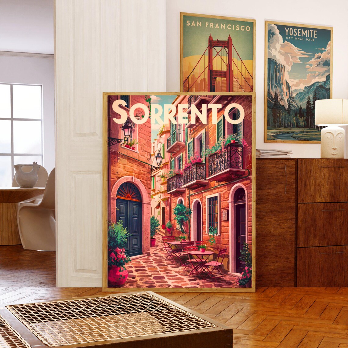 Sorrento Italy Cobblestone Old Town Cafe Street Vintage Travel Poster - Image 5