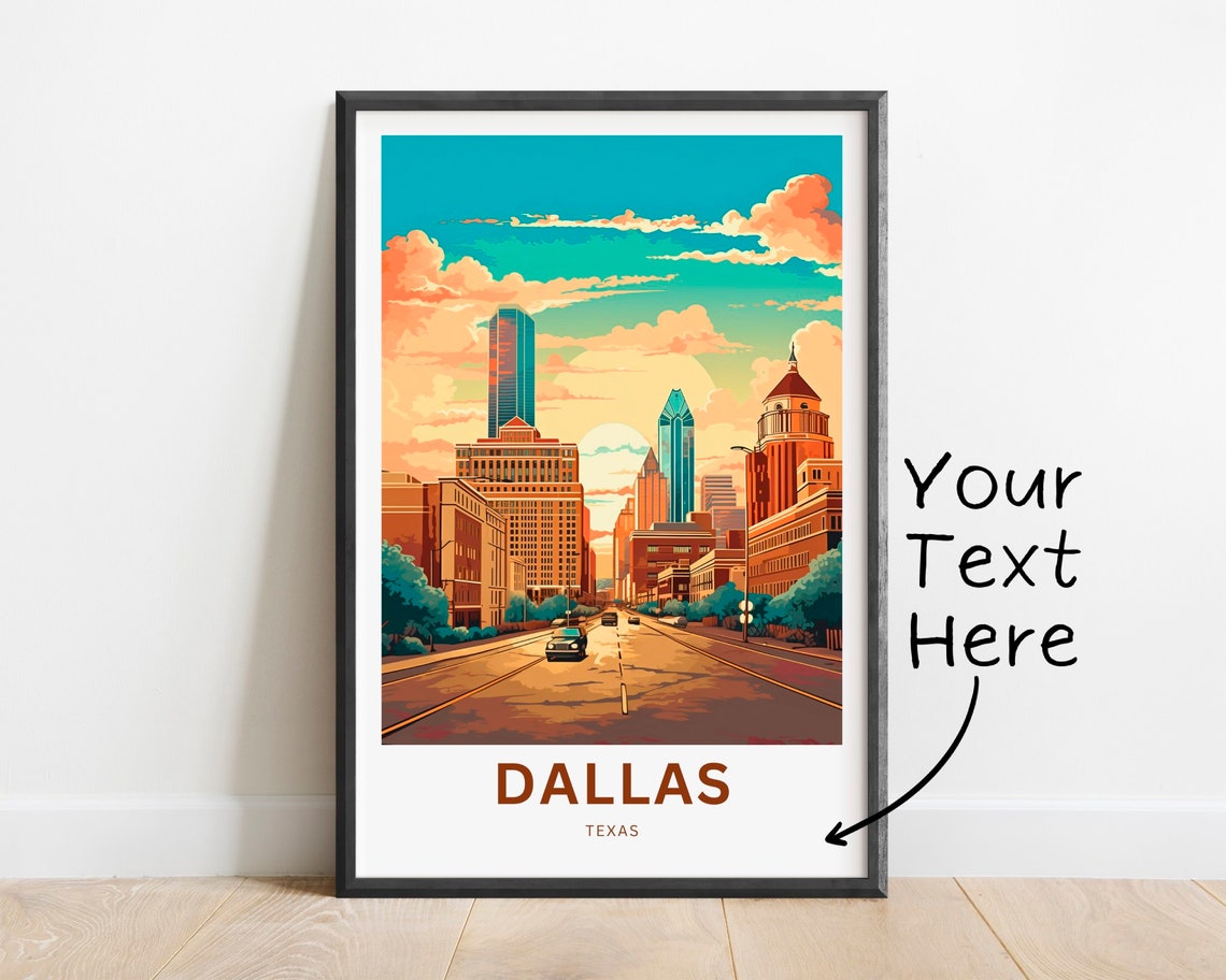 Personalized Customizable Dallas Texas Skyline Sunset Travel Poster