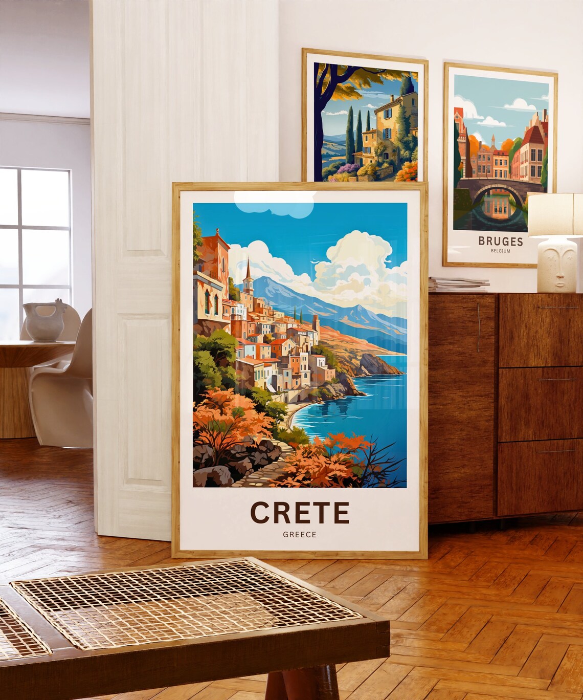 Crete Greece Hillside Village Sea Cove Mountain Travel Poster - Image 5