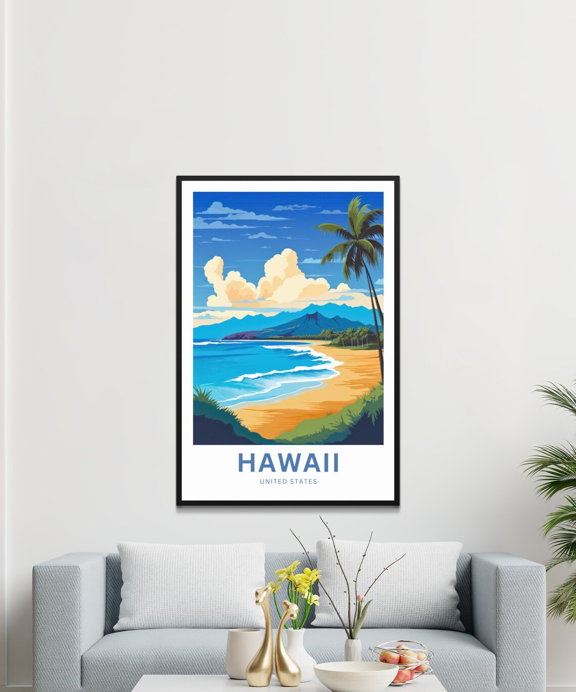 Hawaii United States Tropical Beach Palm Tree Waves Travel Poster - Image 2