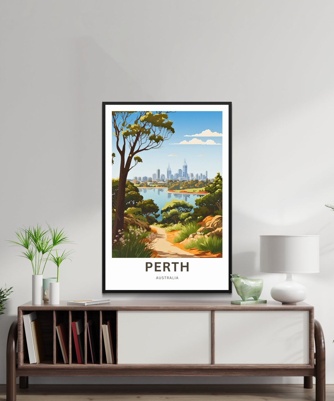 Perth Australia Native Bush Path Gum Trees City View Travel Poster - Image 2