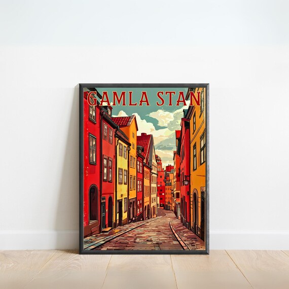 Gamla Stan Stockholm Sweden Vintage Street Travel Art Poster