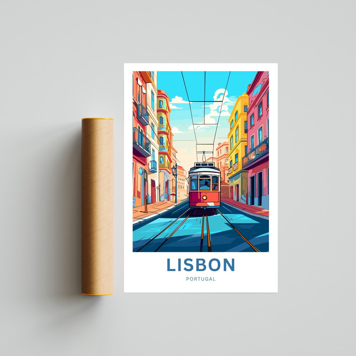 Personalized Lisbon Portugal Classic Tram Street Scene Travel Poster - Image 4