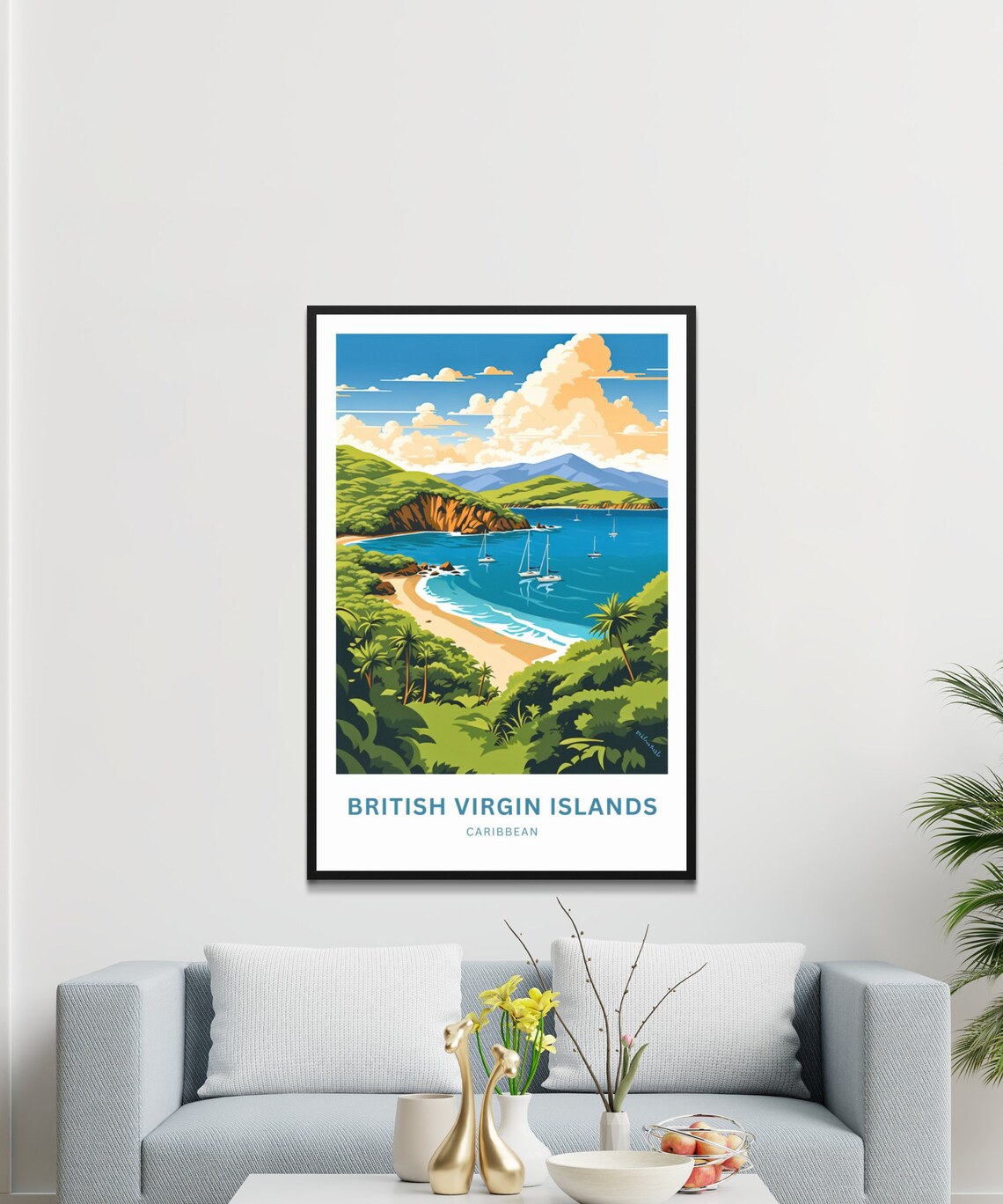 British Virgin Islands Caribbean Green Hills Bay Travel Poster - Image 2