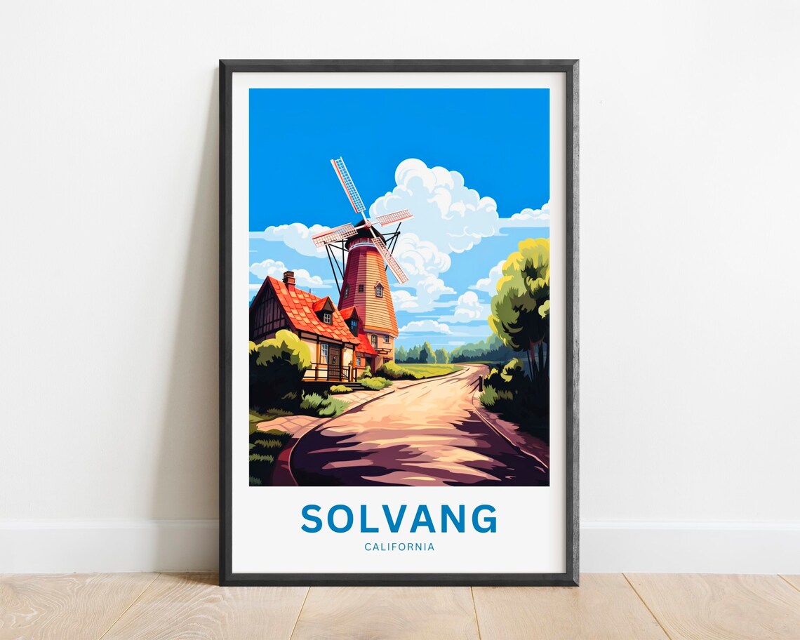 Solvang California Scenic Countryside Windmill Travel Poster