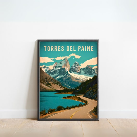 Torres Del Paine Vintage Travel Poster Torres Del Paine Print Chile Wall Art Framed Present Gift Chilean Present