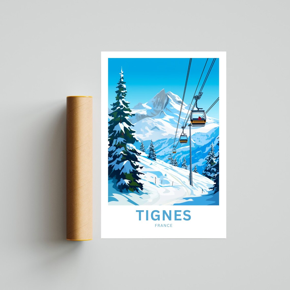 Tignes France Personalized Ski Gondola Snowy Alps Travel Poster - Image 4