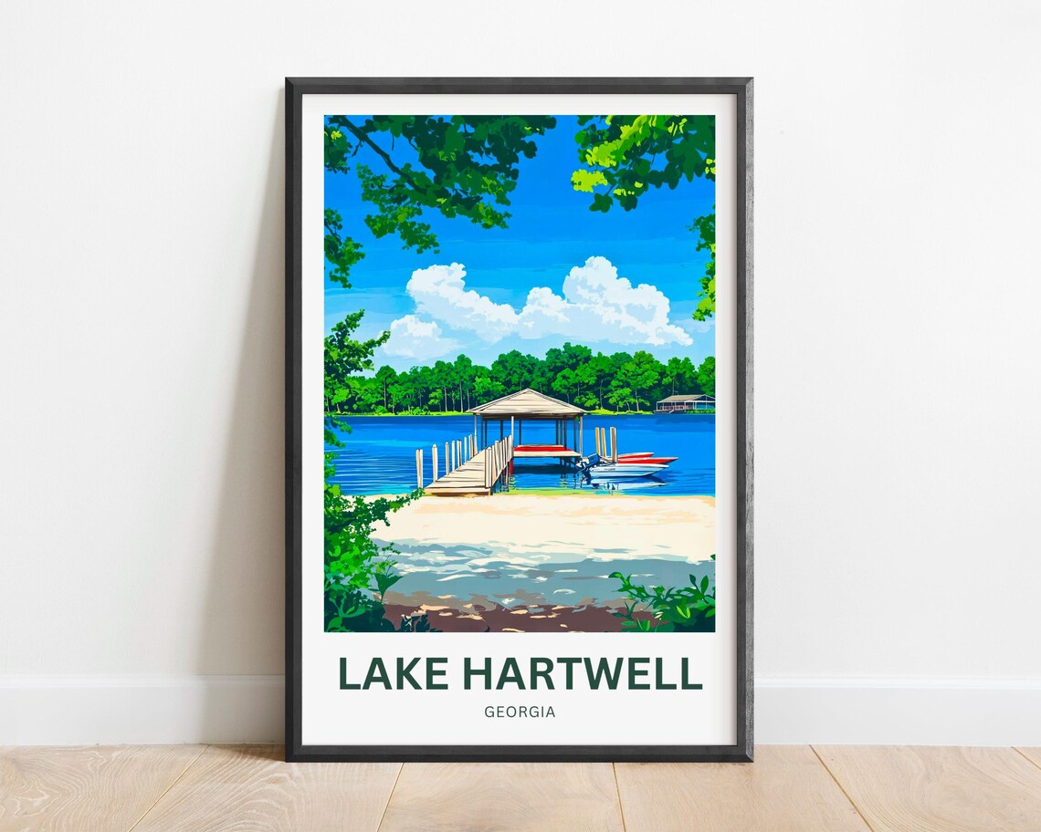 Lake Hartwell Georgia Travel Poster Covered Dock And Boathouse