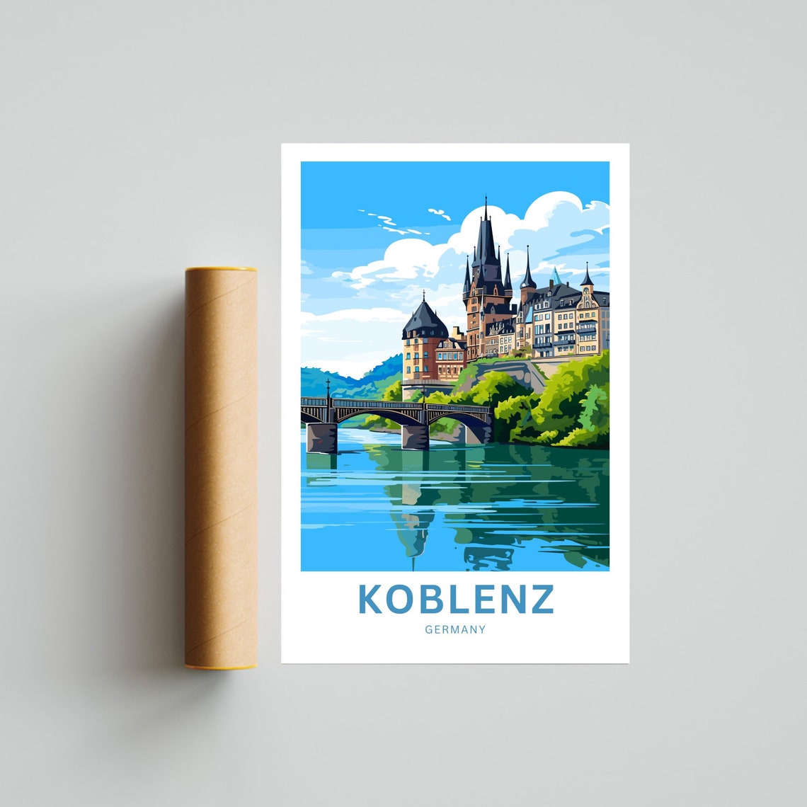 Koblenz Germany Custom Name Riverside Castle Bridge River Poster - Image 4