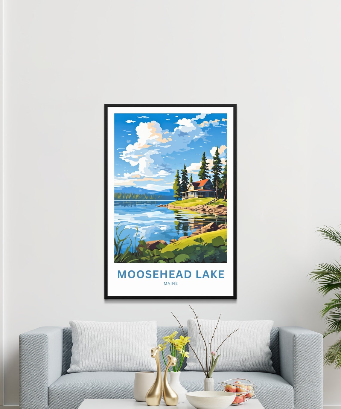 Moosehead Lake Maine Lakeside Cabin Pine Forest Travel Poster - Image 2