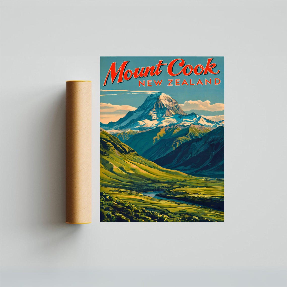 Mount Cook New Zealand Retro Alpine Valley Peak Travel Poster - Image 2