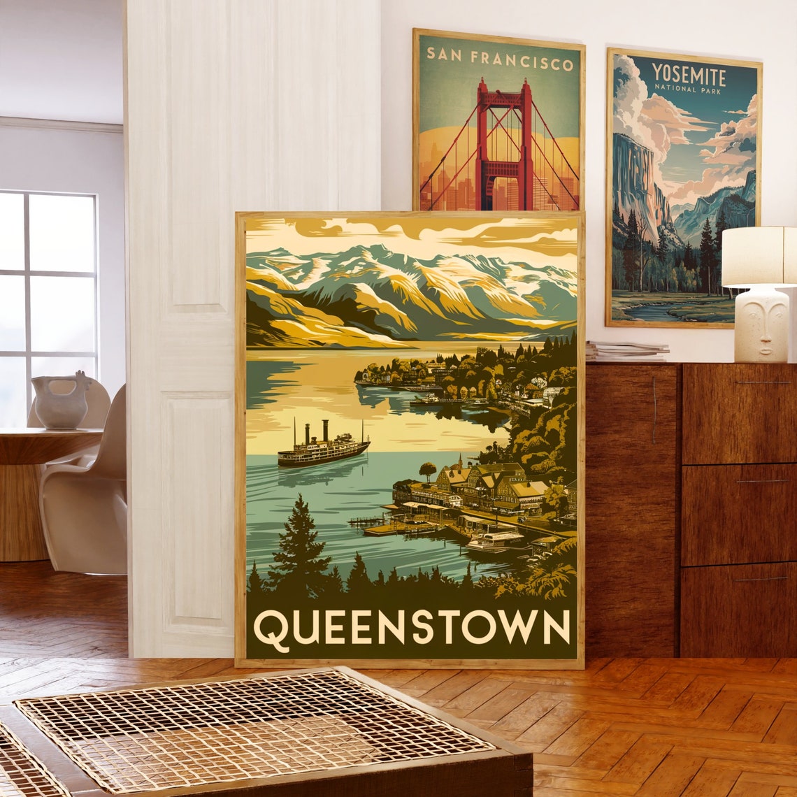 Queenstown New Zealand Vintage Steamship Mountain Lake Poster - Image 5