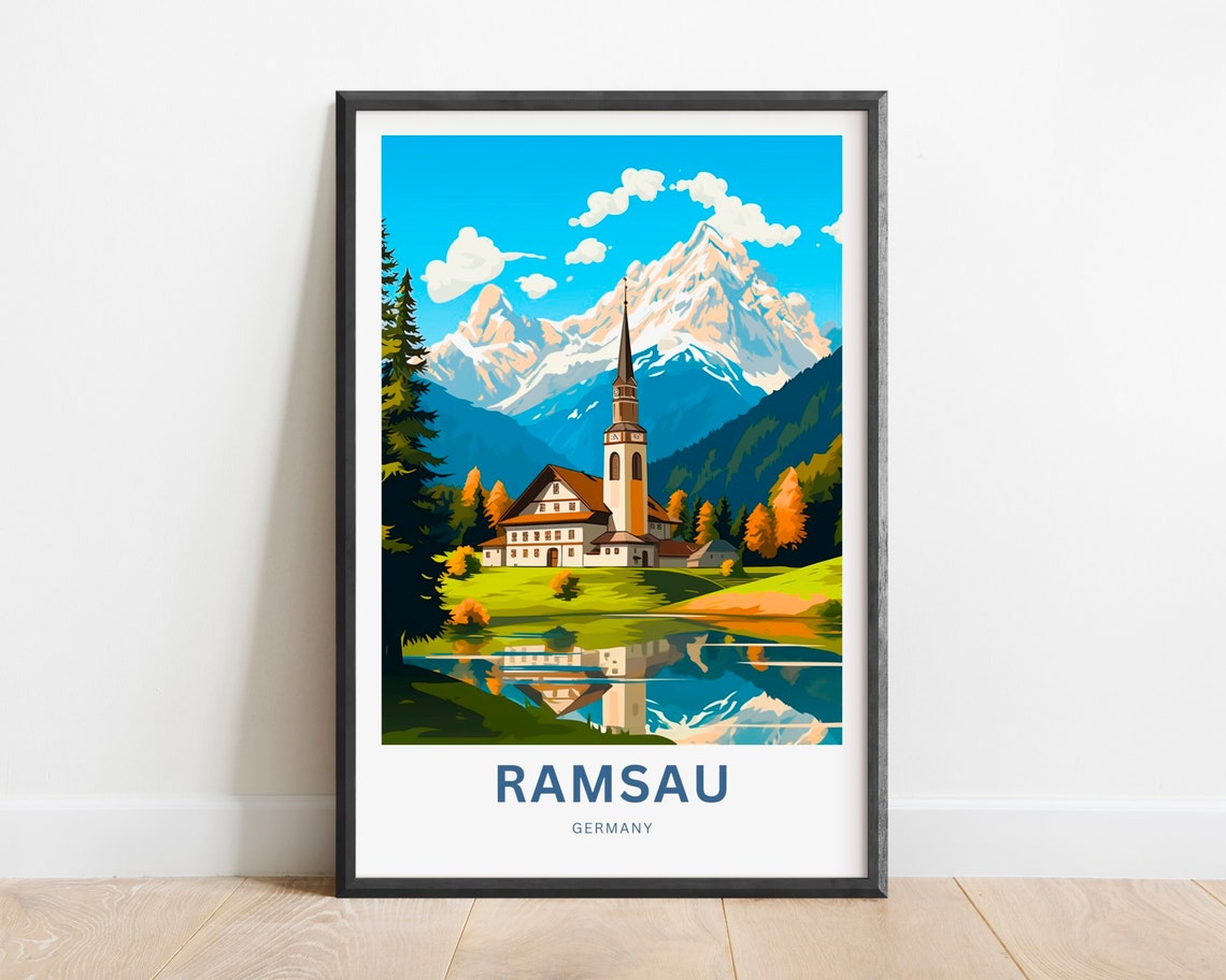 Ramsau Germany Lakeside Church Autumn Reflection Scenic Art Poster