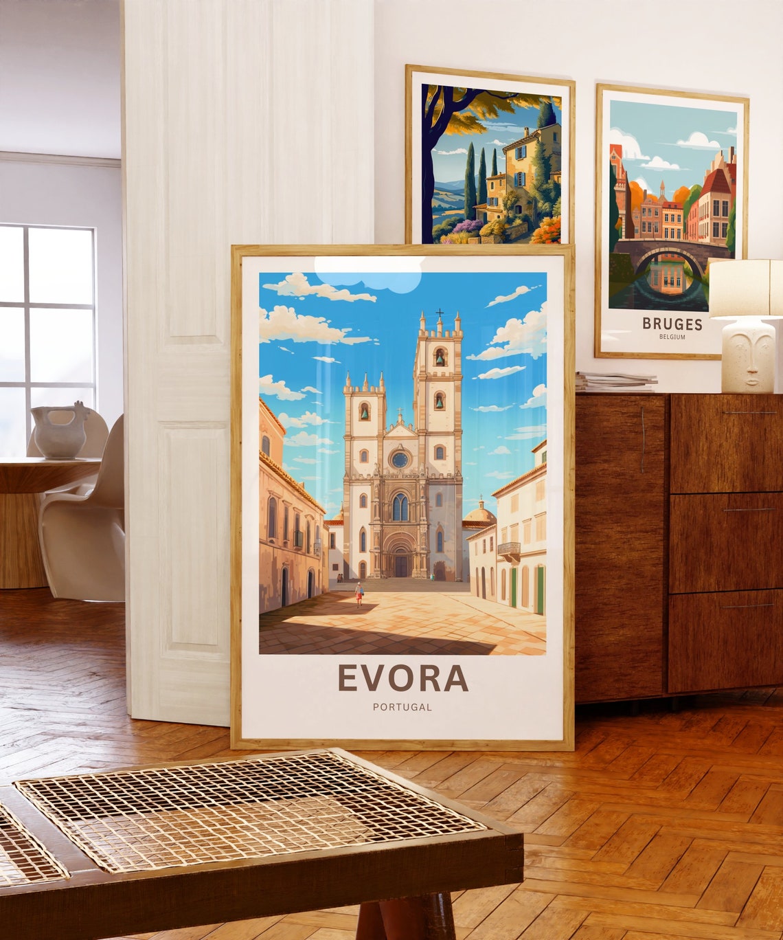 Evora Portugal Cathedral Old Town Square Scene Travel Poster - Image 5