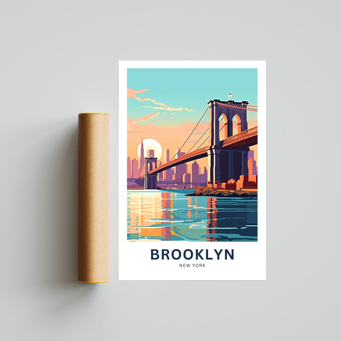 Brooklyn New York Sunset Bridge Skyline Custom Text Travel Poster - Image 4
