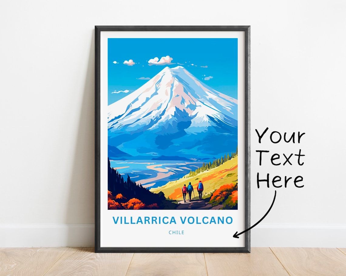 Villarrica Volcano Chile Snowcapped Summit Hikers Trail Vista Poster