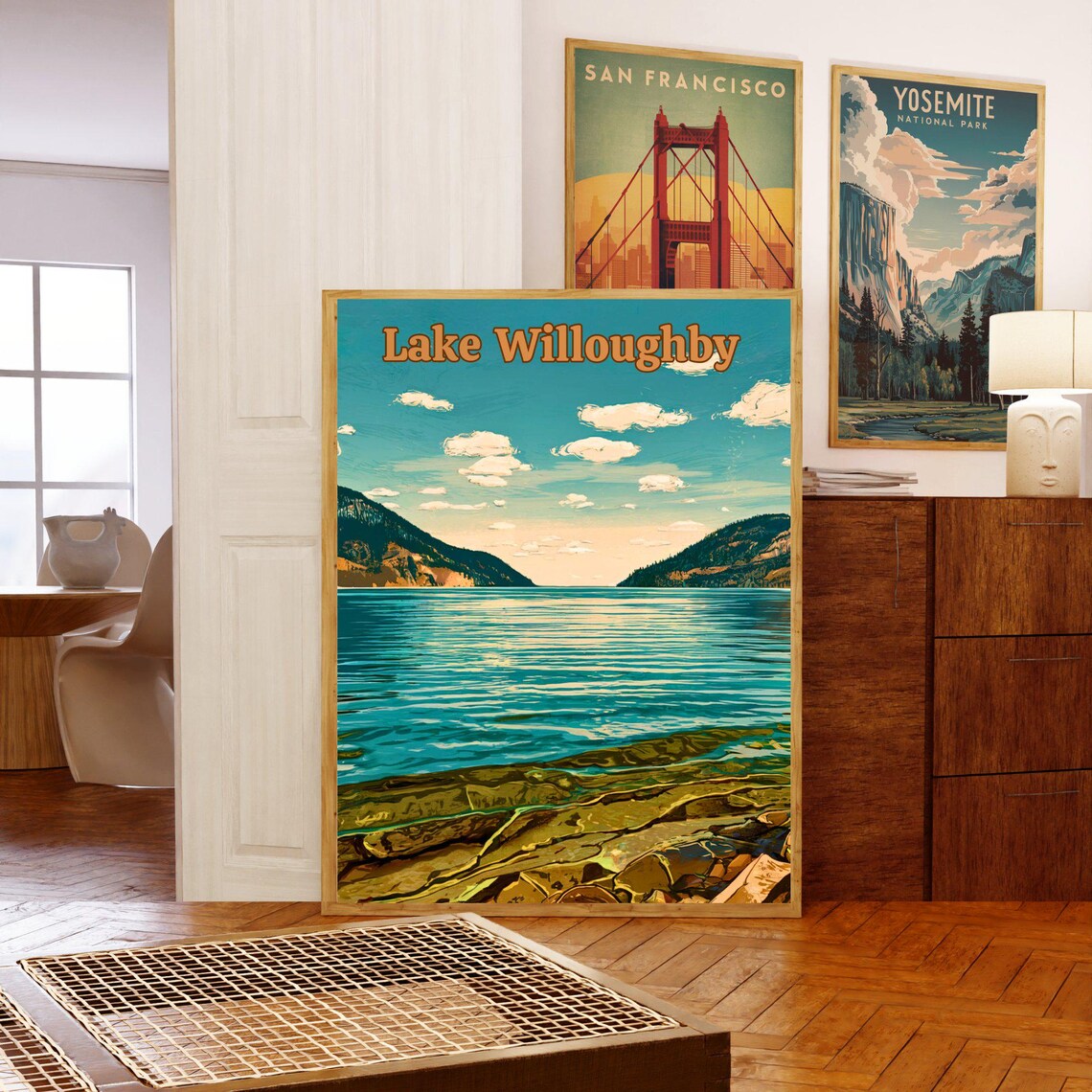 Lake Willoughby Vermont Teal Lake Mountain View Vintage Travel Poster - Image 5