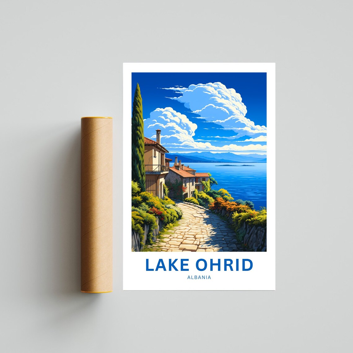 Lake Ohrid Albania Cypress Stone Cottages Lakeside Travel Poster - Image 4