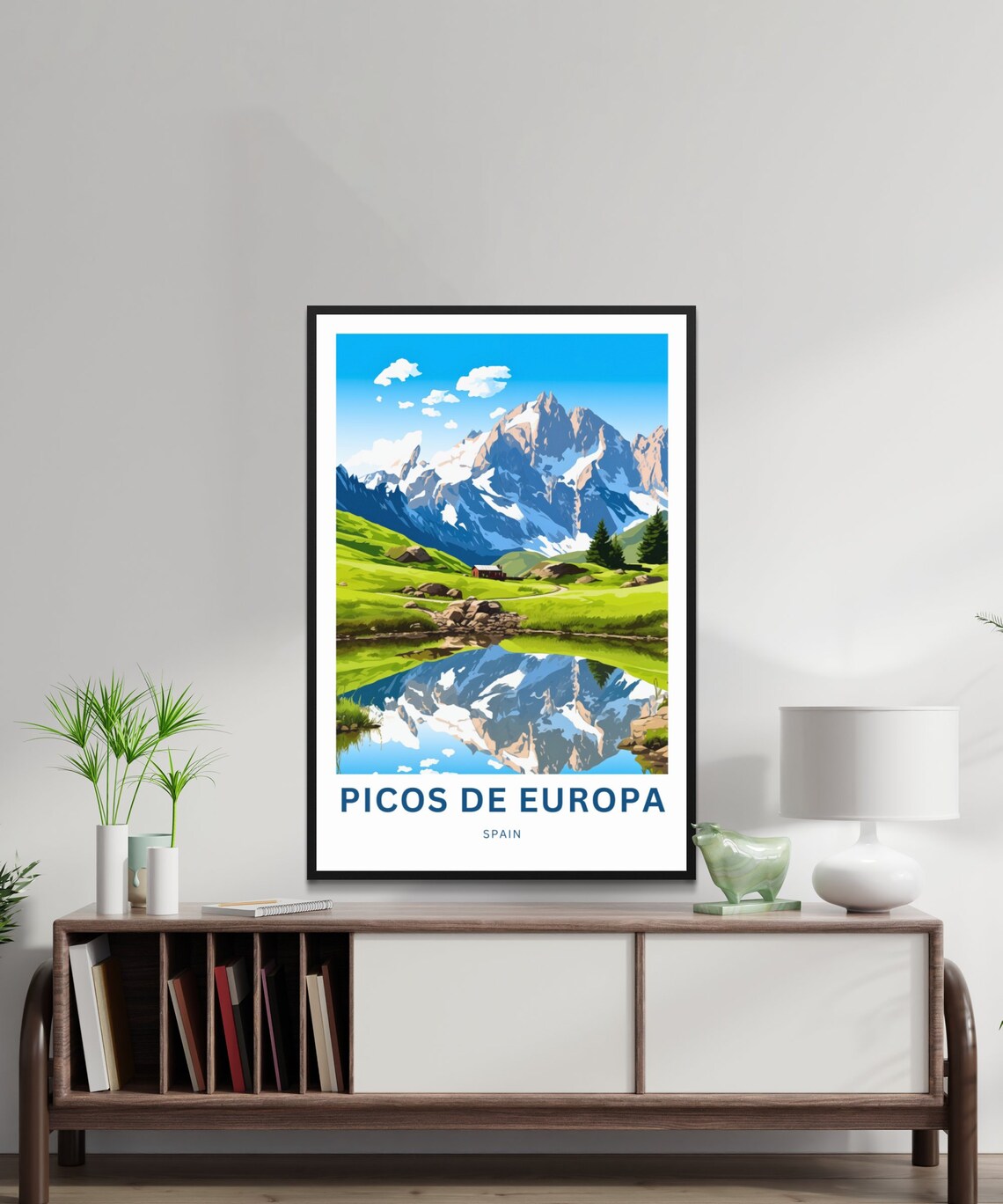 Picos de Europa Spain Mountain Lake Mirror Reflection Travel Poster - Image 2