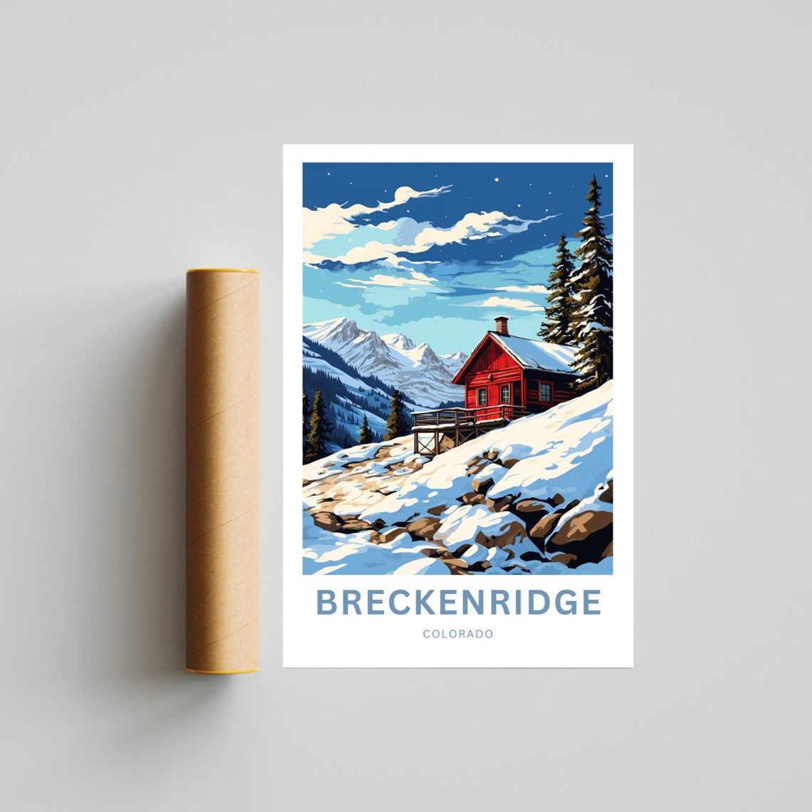 Breckenridge Colorado Red Cabin Snowy Peaks Custom Text Poster - Image 4