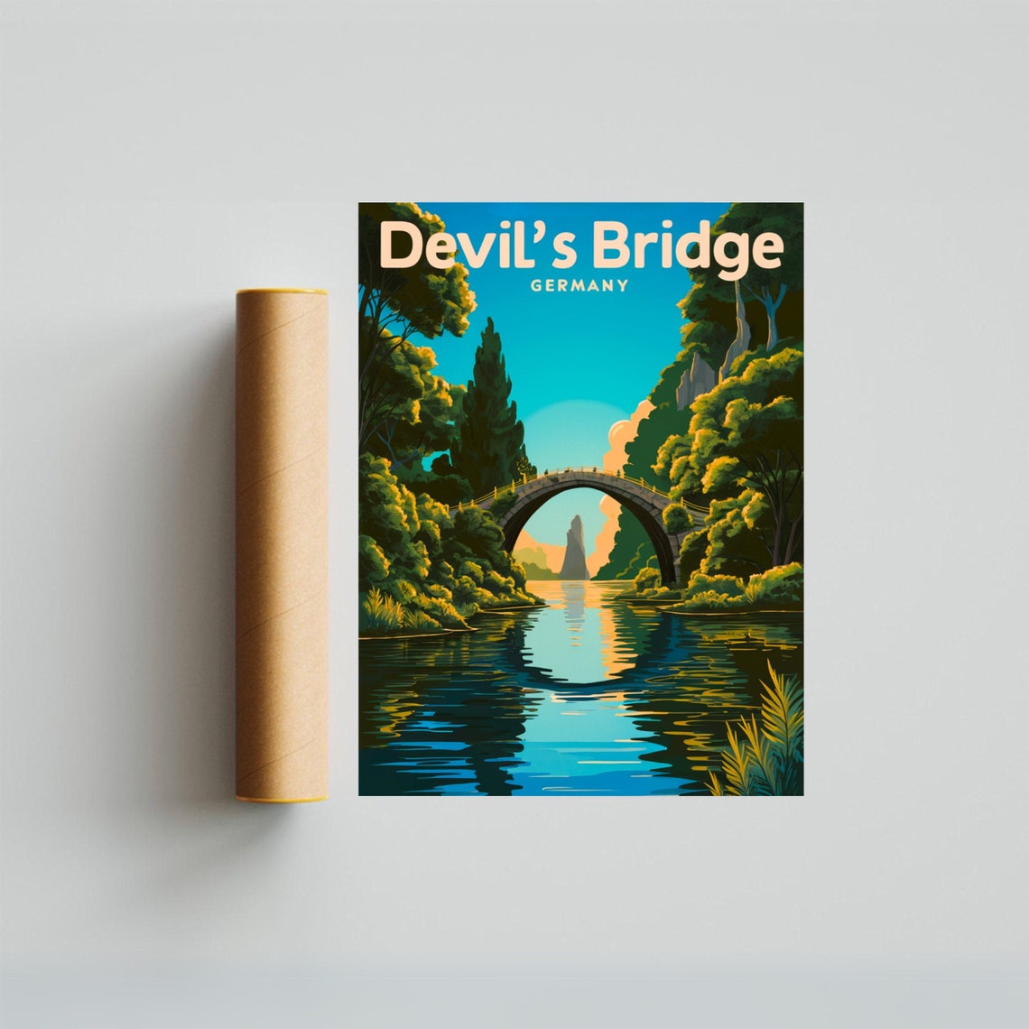 Devils Bridge Germany Stone Arch Sunset Lake Reflection Poster - Image 2