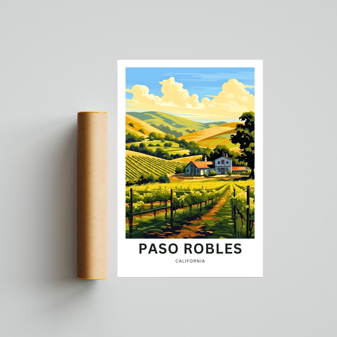 Paso Robles California Farmhouse Vine Rows Sunset Hills Travel Poster - Image 4