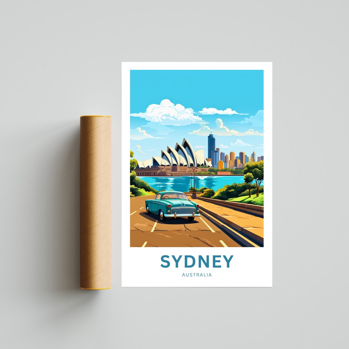 Sydney Australia Vintage Car Opera House Skyline Road Travel Poster - Image 4